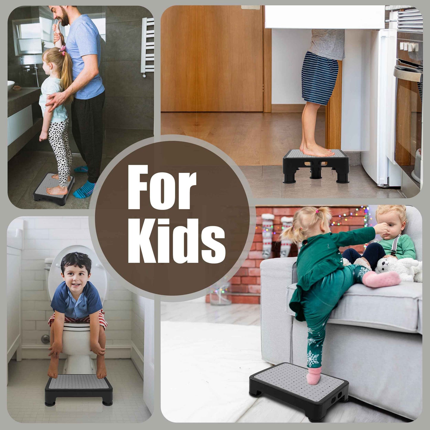 CHIKILLA Step Stool for Adults Kids and Seniors, Non-Slip Step Platform Indoor and Outdoor for Pregnant Woman, Portable Stair Assist for Kitchen Office Bedroom Car Bedside and Shower, Black-Gray 3.4In