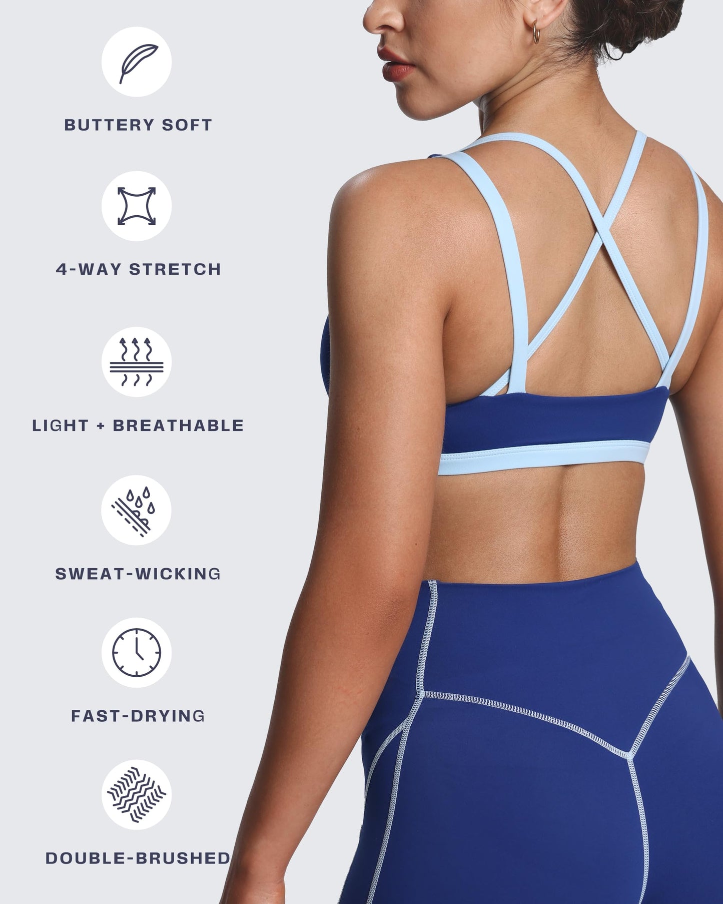 Aoxjox Women's Workout Fitness Rory Ruched Sports Bras Yoga Crop Tank (Bellwether Blue/Airy Blue, Medium)