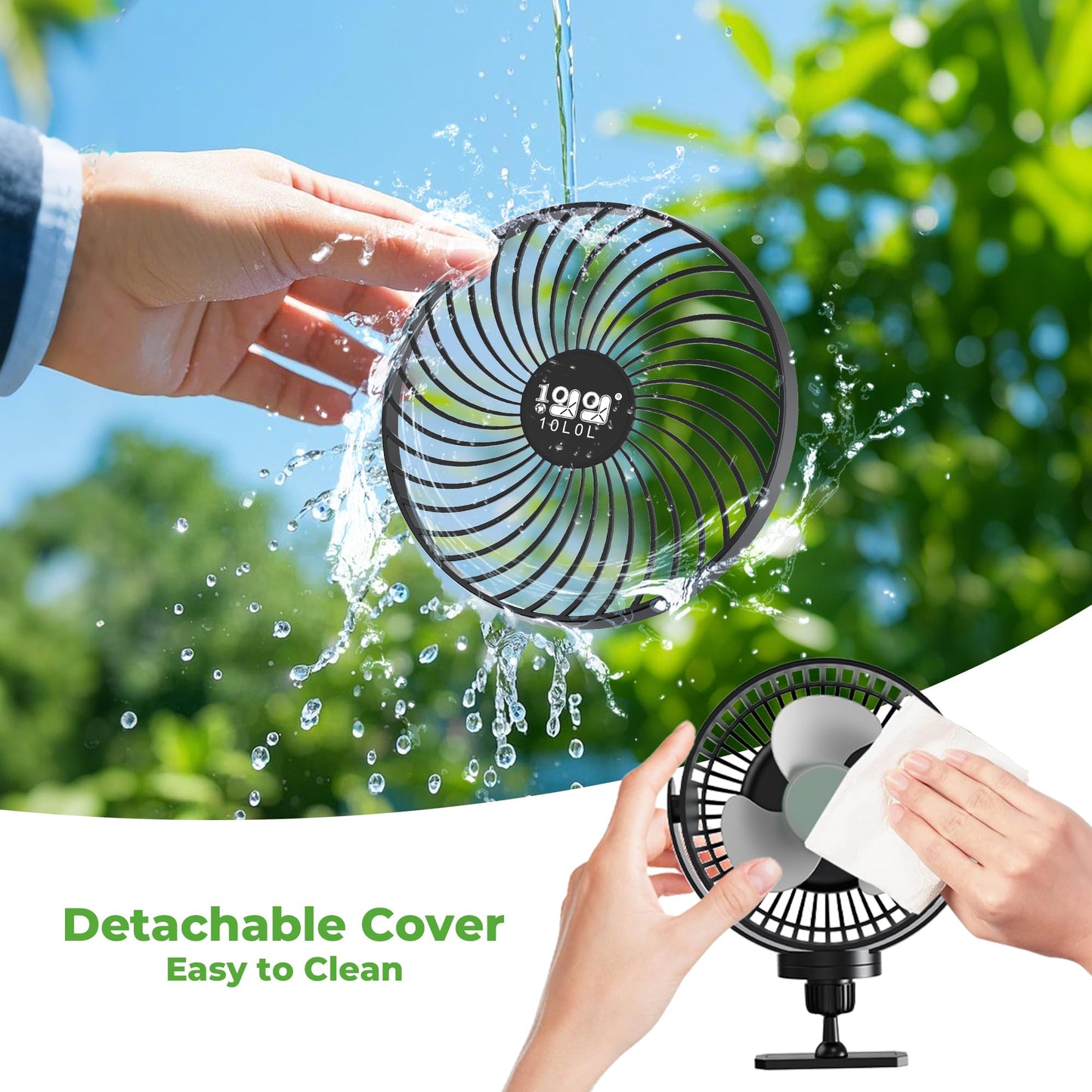 10L0L Magnetic Golf Cart Fan Rechargeable 10000mAh Battery Powered Fan with Light, Magnetic Base,3 Speeds/56 Hrs Runtime/360°Rotatable, Universal for EZGO Club Car Yamaha Summer Golf Cart Accessories