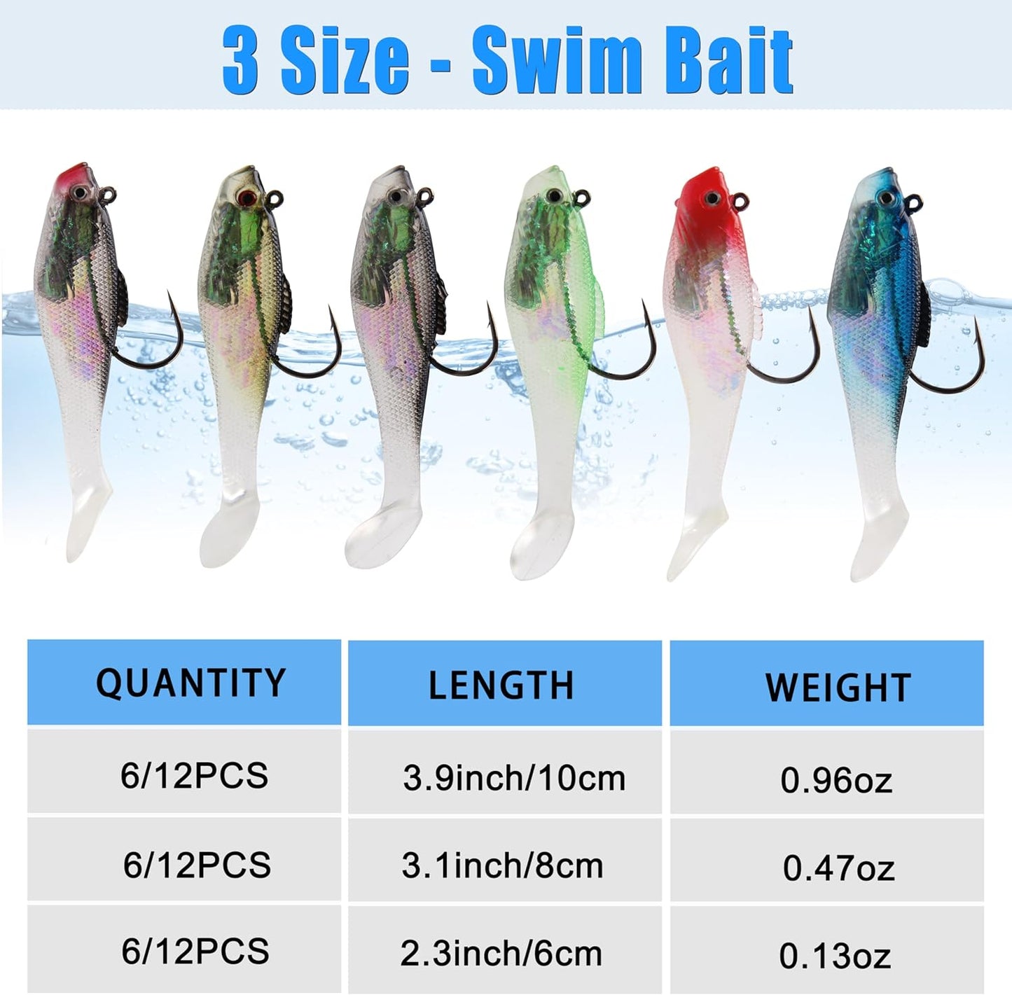 Skiennix Pre-Rigged Swimbaits - 6/12pcs Paddle Tail Swim Baits for Bass, Trout & Walleye Fishing Lures