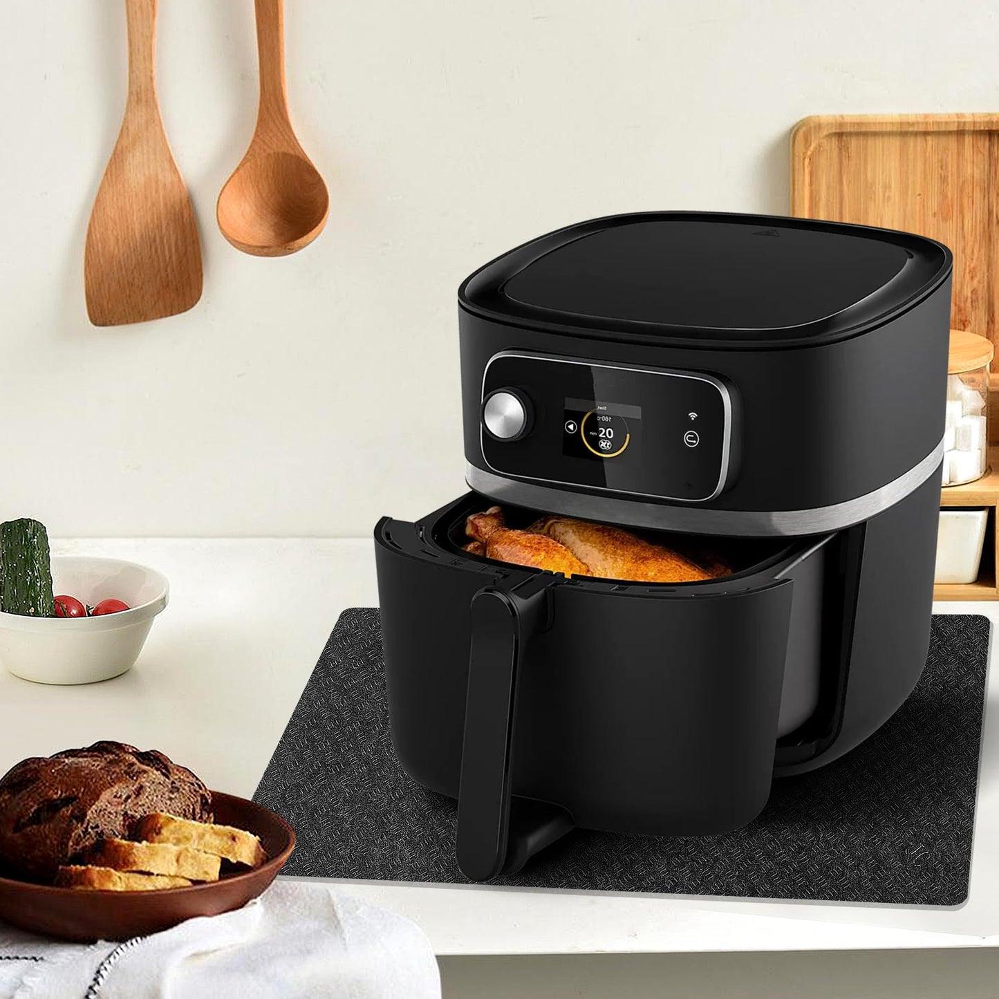 2 Pcs Heat Resistant Mat for Air Fryer, 12" x 17" Thickened Kitchen Countertop Protector Mat Cut to Fit, Non Slip Heat Proof Pad with Sliding Function for Blender, Coffee Maker, Toaster, Microwave