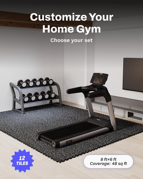 AIRHOP Exercise Equipment Mats - 0.79in Thick Interlocking Puzzle Tiles | 48 Sq Ft Black & White Gym Flooring