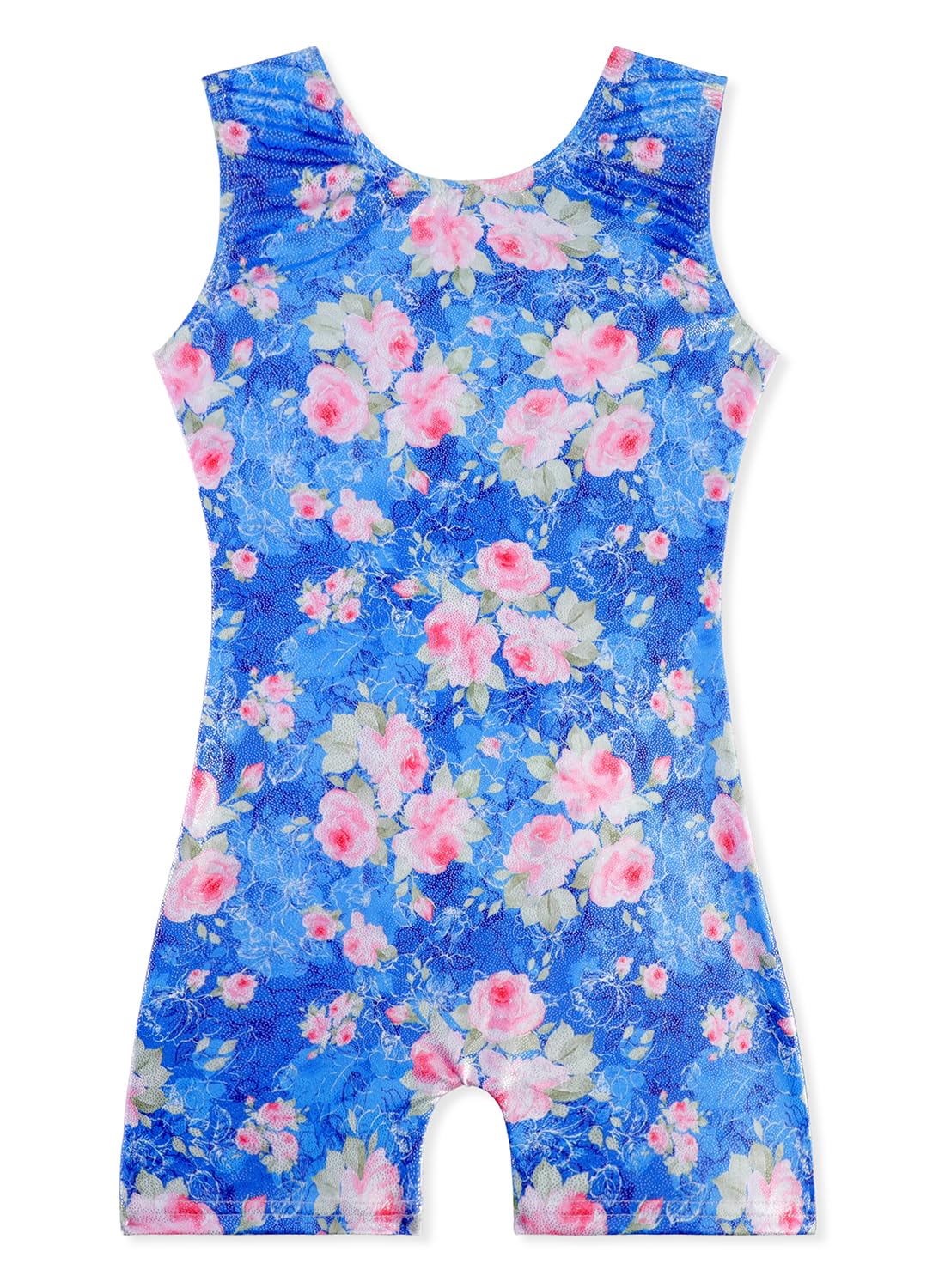 EQSJIU Girls Gymnastics Leotards With Shorts Blue Floral Shiny Sparkle Leotards For Girls 4t 5t 4-5t