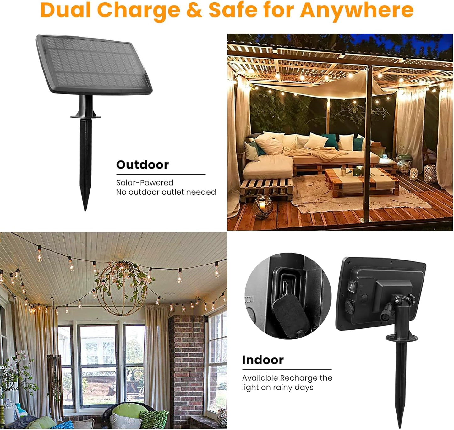 100FT Solar String Lights with Remote Control - Waterproof ST38 Edison Bulbs for Patio & Garden