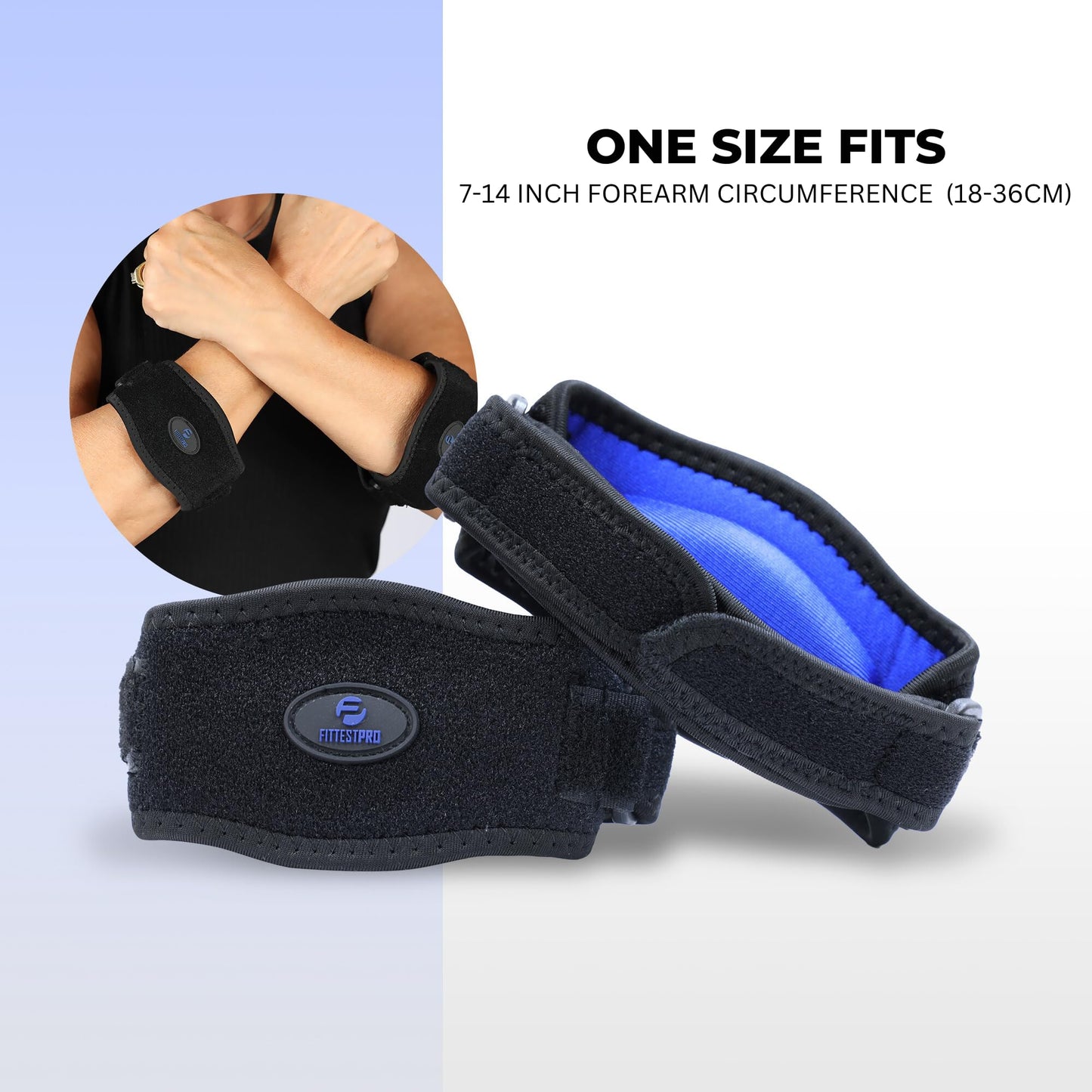 Fittest Pro Tennis Elbow Brace 2 Pack for Men & Women, Adjustable Compression Pad Elbow Strap for Tendonitis Pain Relief, Golfers Elbow Brace Support (Black)