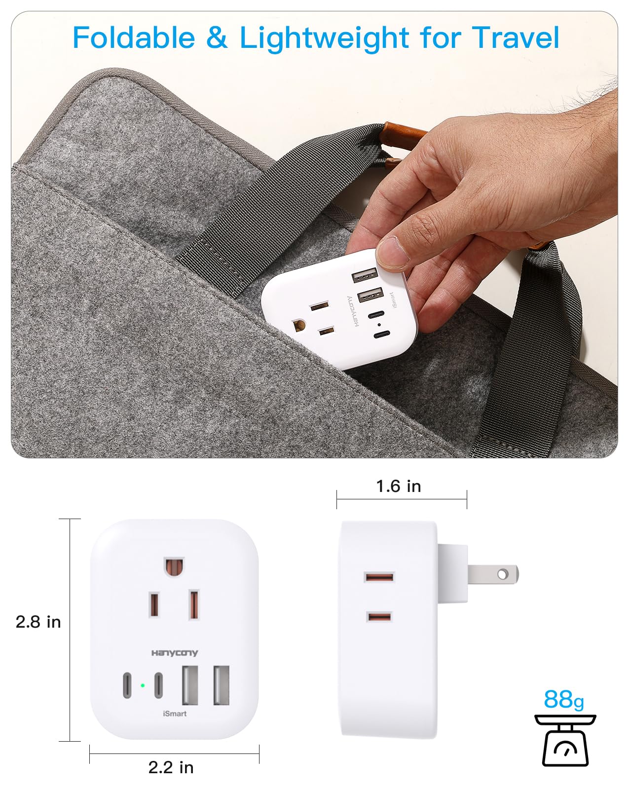 2 Pack US to Japan Travel Plug Adapter, HANYCONY Japan Power Adpter with 4 Outlets 4 USB Ports(2 USB C), Type A Plug Adapter for Amercian USA to Japanese China Canada Mexico Philippines Peru