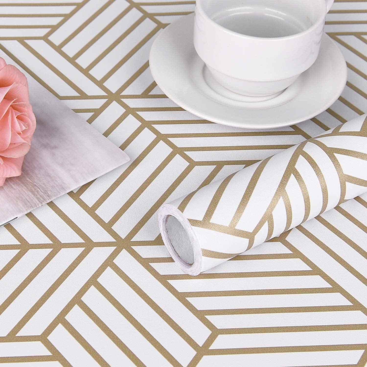 WENMER 17.7" x 118.1" Geometric Hexagon Peel and Stick Wallpaper - Removable, Self-Adhesive Vinyl Film for Home Use