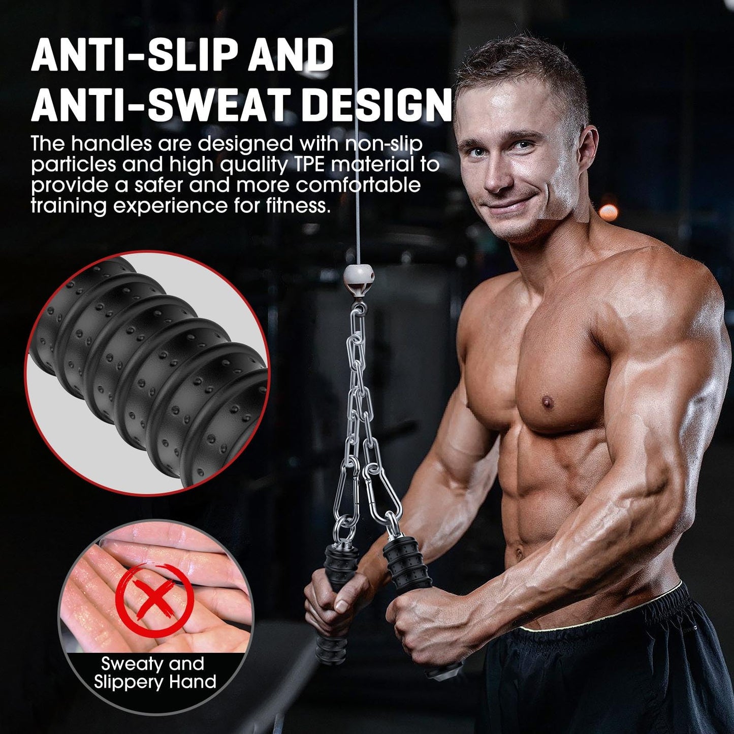 Anobeyi LAT Pulldown Grip Cable Machine Attachment, Triceps Exercise Handle Gym Fitness Single Grip Cable Rope Accessory, Pull Down Bars Pulley Attachment for Gym Machines (Black-1pc(Single Handle))