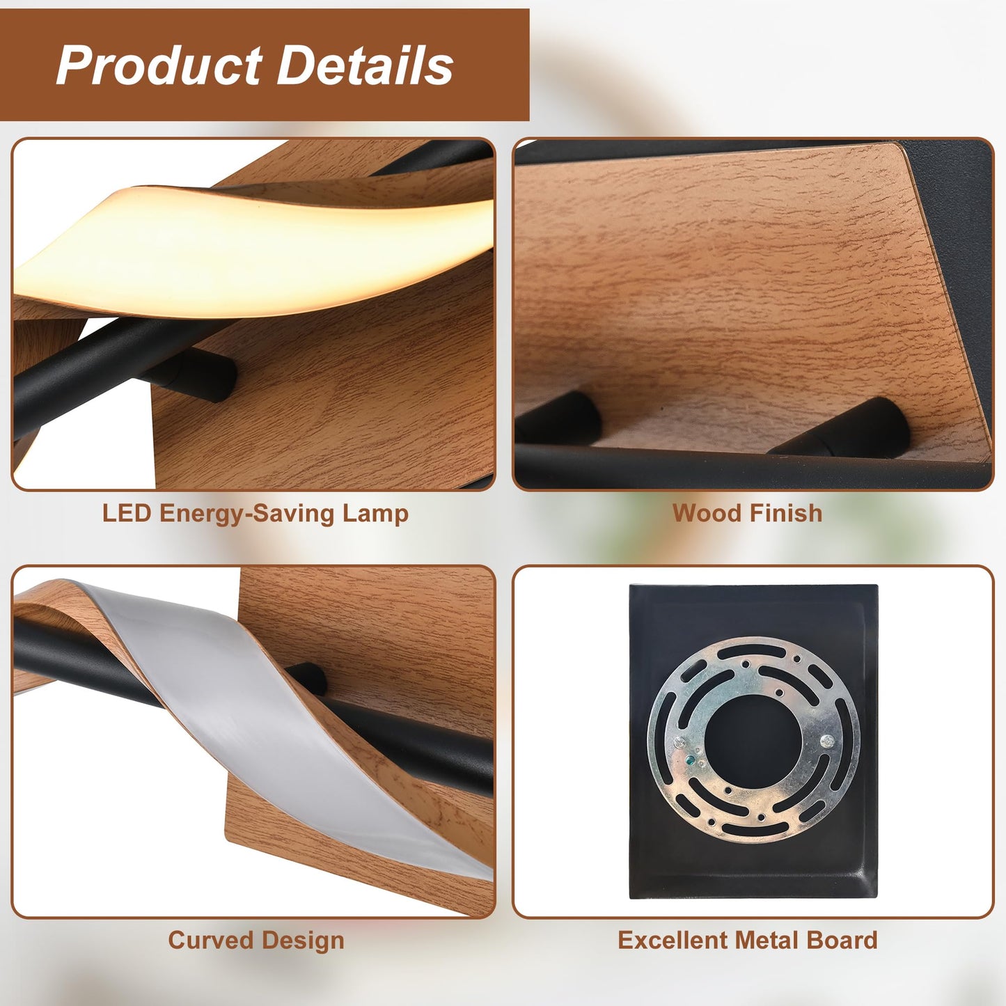 Lawyettle Farmhouse LED Wall Sconce, 3000K Dimmable LED Bathroom Light Fixture, 17.9" Vanity Light Over Mirror, Wood Indoor Wall Lamp for Bedroom, Living Room