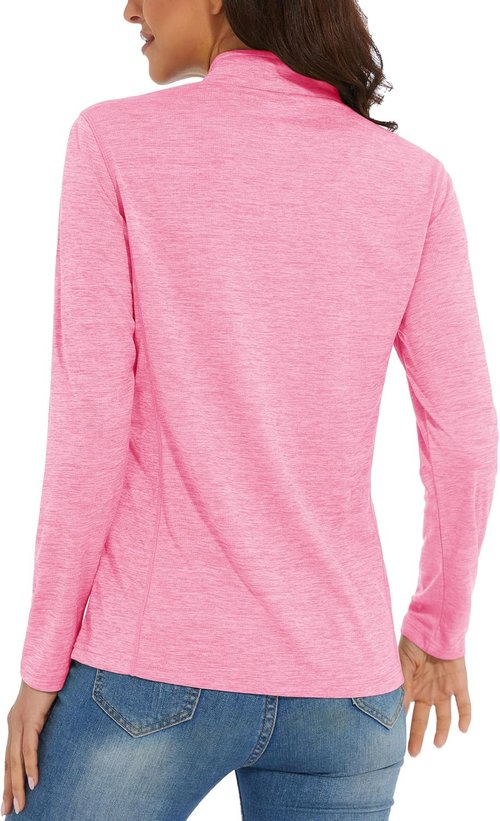 MAGCOMSEN Women's UPF 50+ Sun Shirt - Long Sleeve 1/4 Zip Quick Dry Athletic Top for Hiking & Running