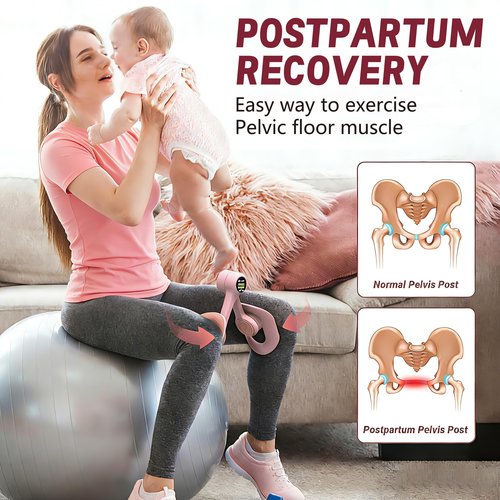 Pelvic Floor and Thigh Trainer for Women, Postpartum Rehabilitation Inner Thigh & Kegel Exerciser, Portable Home Gym Device with Digital Screen to Track Progress (Pink)