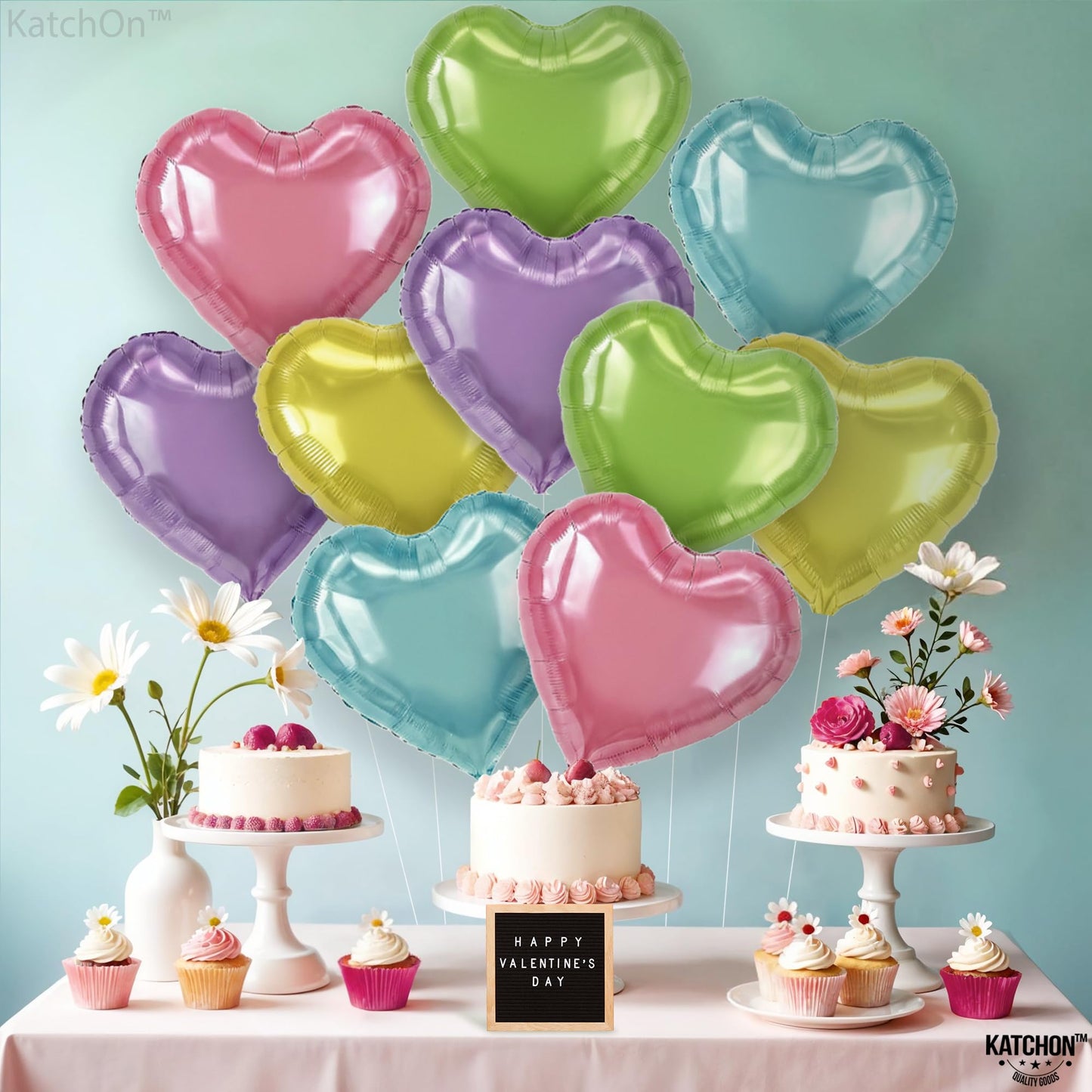 KatchOn, Pastel Heart Balloons Set - 18 Inch, Pack Of 10 | Pride Conversation Heart Balloons, Pride Decorations | Pride Month Decorations