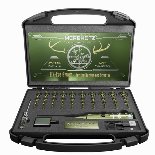 MCREHOTZ Super-Rechargeable Bore Sight Laser Kit: Professional Green Laser Bore Sighter with 50 Adapters (0.17-12 GA) - Fast Zeroing for Rifle & Pistol | Reliable | Fits All Guns | Wonderful Gift-0001