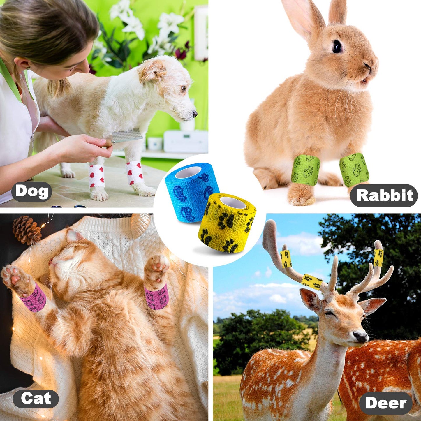12 Pieces 2 Inch Self Adhesive Bandage Vet Non Woven Elastic Cohesive Bandage Tattoo Supplies Grip Tape Athletic Tape Gauze Wrap for Sports, Wrist, Ankle and Pet Wrap (Animal and Camouflage)