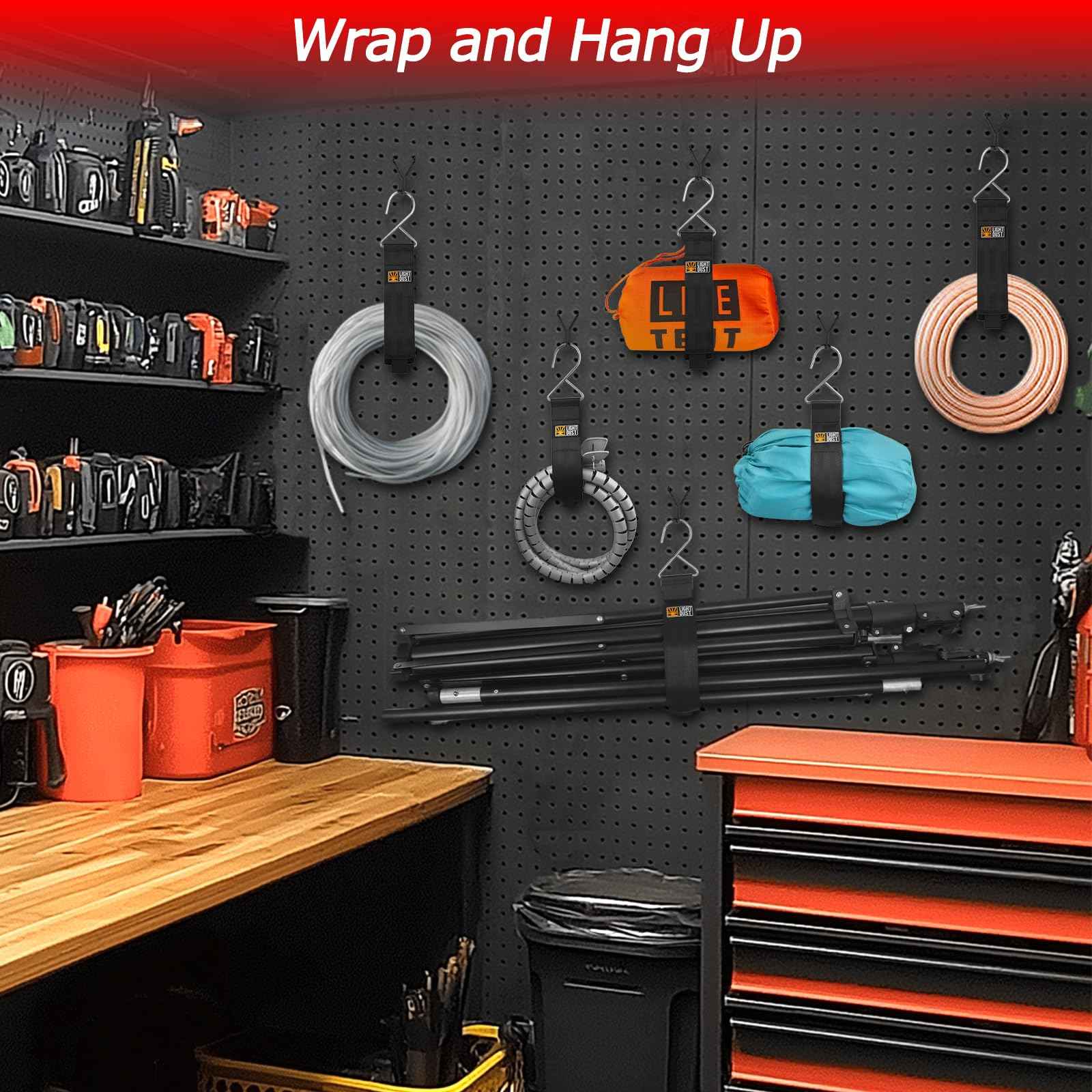 Hanging Extension Cord Holder - Storage Wrap Straps with Metal Hooks 10Pack 15" 22" Heavy Duty Garage Organizer Tool Hangers - Garden Hose Power Electrical Cable Rope RV Shed Camping Organization