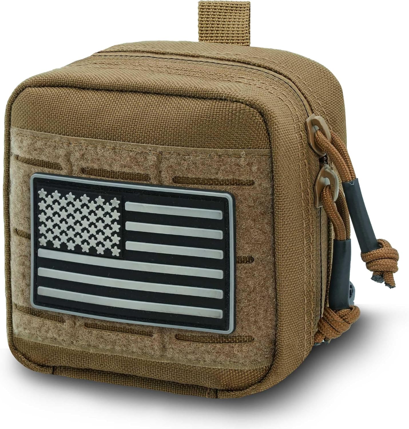 Upgrade Tactical Molle Admin Pouch - Laser Cut Design with Flag, 4x4 Inches, Interior Divider & Vinyl Pocket