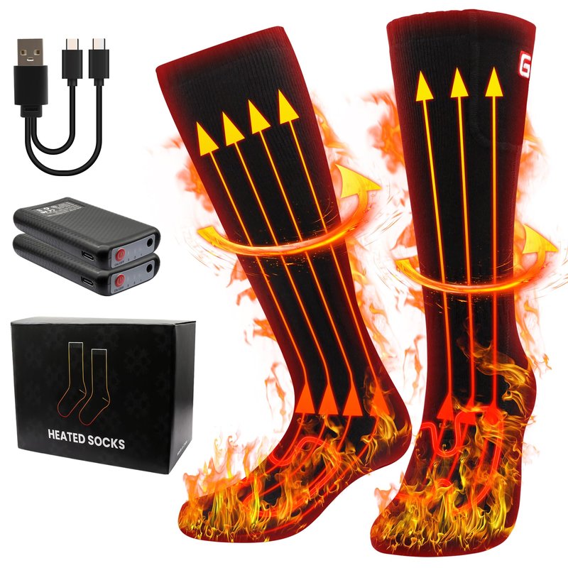 MMlove Heated Socks for Men Women, 3 Heat Settings, 4000mAh Battery, Washable Electric Heated Socks, Rechargeable Smart Foot Warmers for Camping Fishing Skiing Hiking