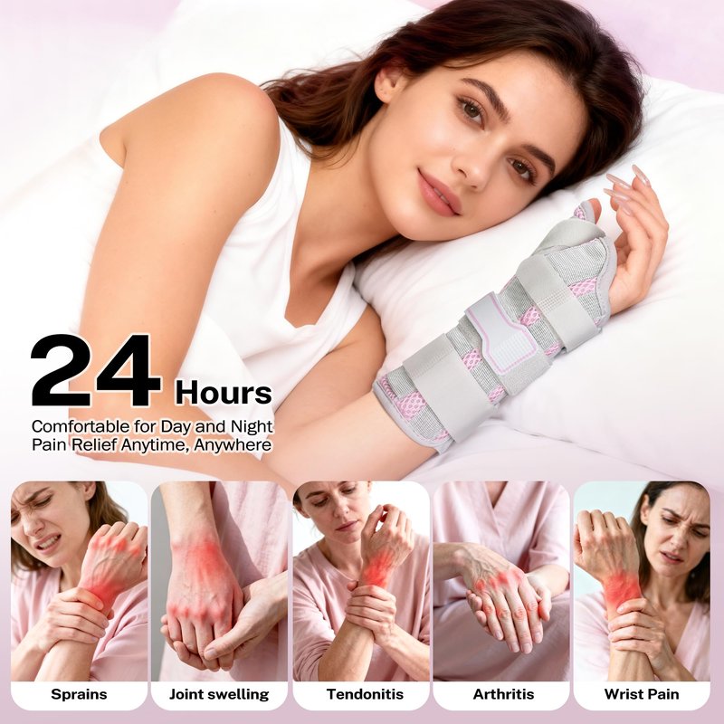 Medibot Wrist & Thumb Brace for Day & Night Support - Adjustable Spica Splint for Carpal Tunnel, De Quervain's, Tendonitis Pain Relief and Arthritis, R/M Size Pink for Men & Women