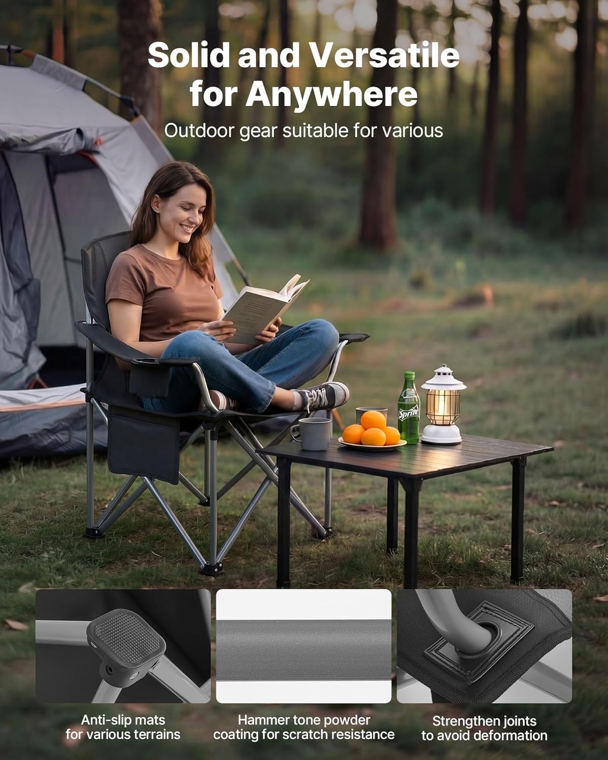 VEVOR Oversized Camping Chair - Portable Heavy-Duty Quad with Lumbar Support & Cooler Bag | 2-Pack