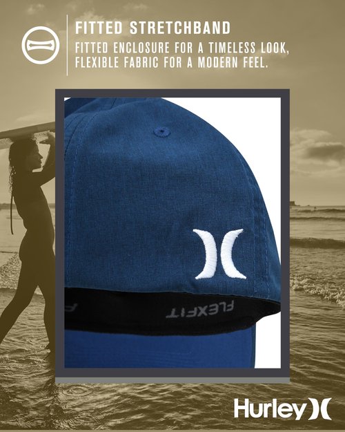 Hurley Mens Baseball Cap - Moisture Wicking Flexfit Curved Bill Fitted Baseball Hats for Men, Size Large-X-Large, Blue Beyond