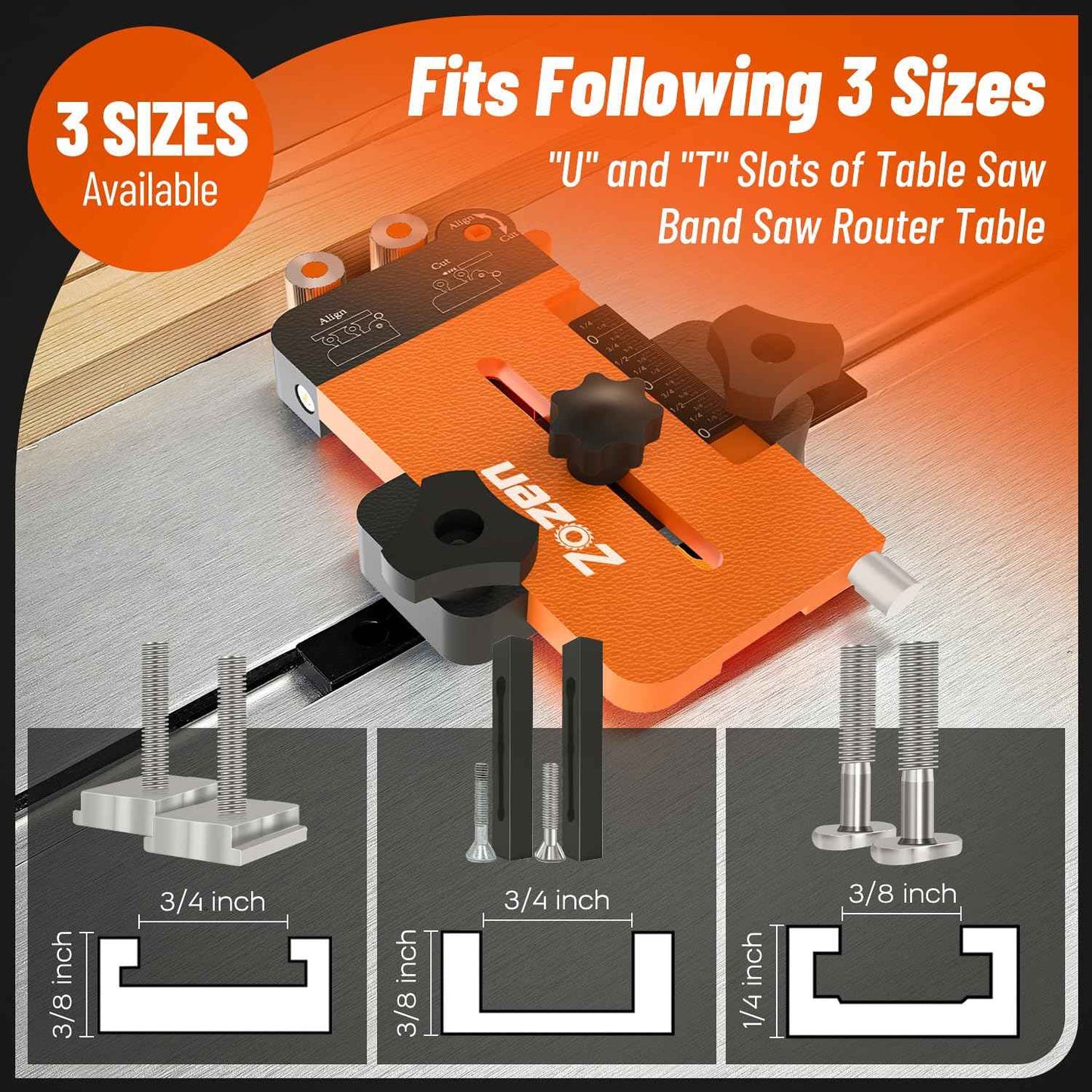 Thin Rip Jig + Feather Boards for Table Saw Jig Guide, Zozen 2in1 Woodworking Tools, Make Repetitive Strip Cut While Powerful Reducing Kickback, Directly Data without Calculation, for 3/4"X3/8"T Slots