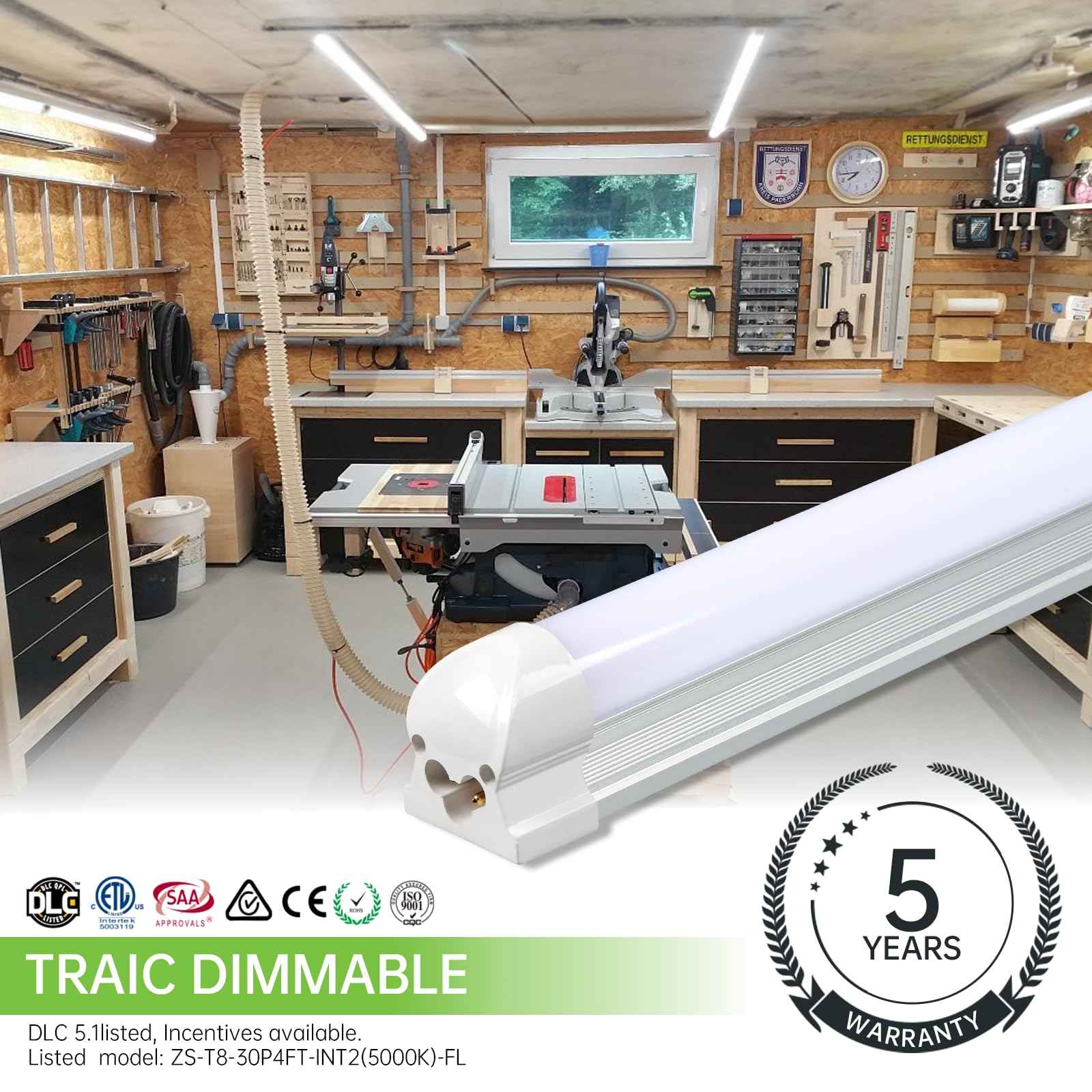 Zi-ZOHNSON 6 Pack 4FT LED Shop Light for Workshop,30W 3600LM 5000K,T8 Light Tube Bulbs Double Rows,Milky Cover,High Output,LED Shop Lights for Garage,Warehouse Basement, Garage