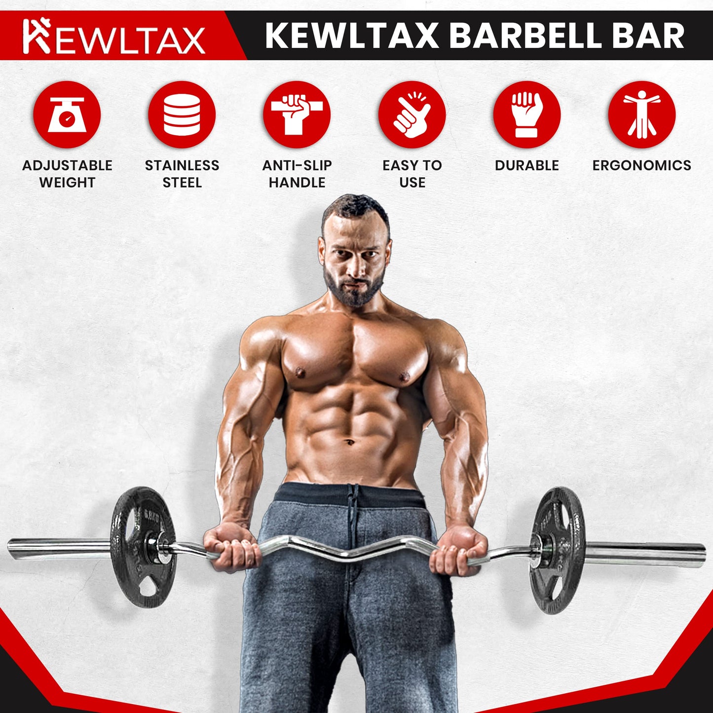 Exercise Curl Barbell Gym Bar for 2 Inch Dia Weight workout Plates (4 Feet)