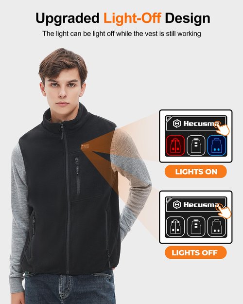 Hecusma Fleece Heated Vest for Men with Battery Pack 16000mAh 7.4V, Warming Mens Heated Vest, Fleece Heating Vests for Men Hunting-Black, L