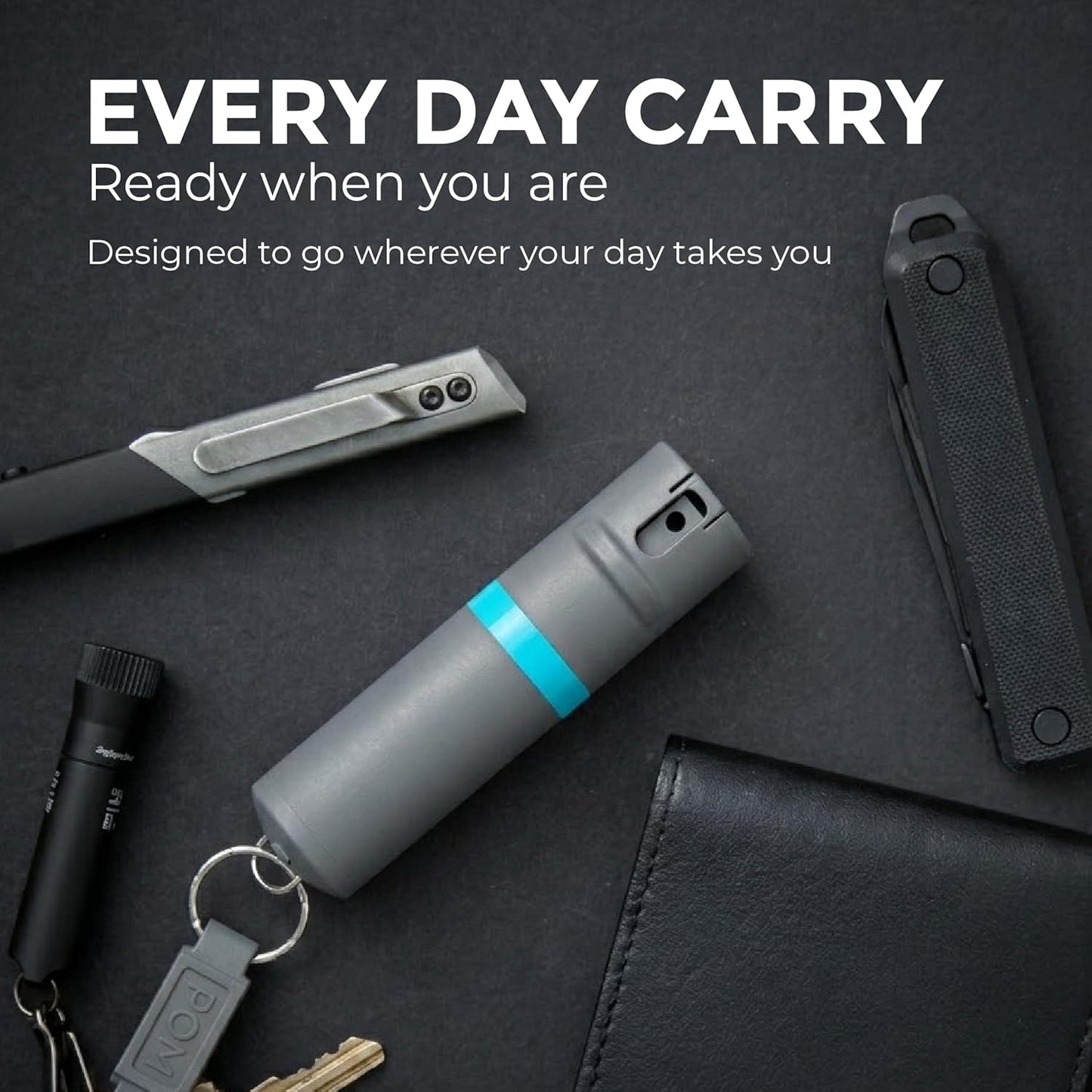 POM Pepper Spray Keychain - Maximum Strength OC Formula with UV Dye | Quick Release, 10 ft Range, 0.5 fl oz