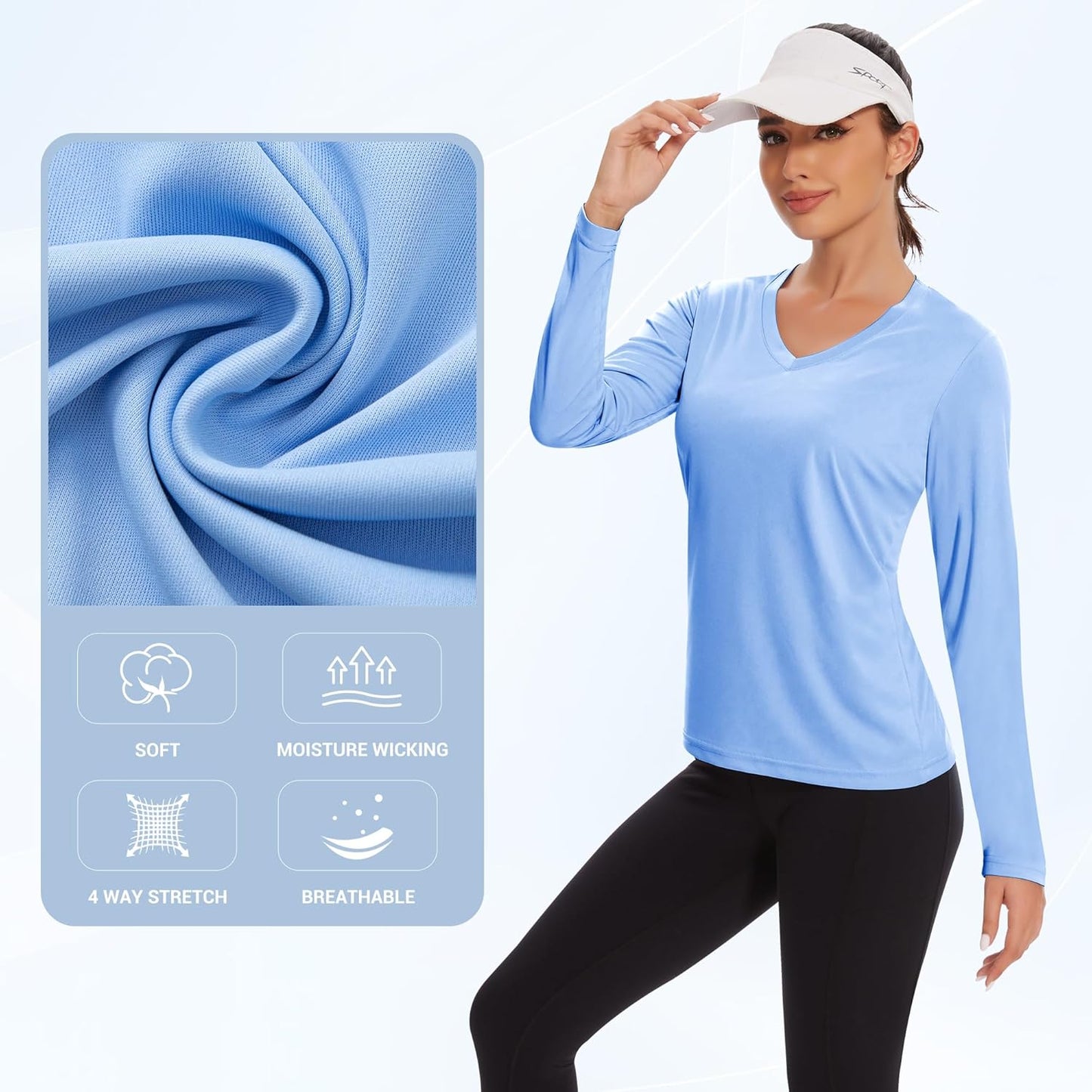 Skiennix Women's Long Sleeve Workout Tops - Moisture-Wicking Quick-Dry V-Neck Athletic Shirts