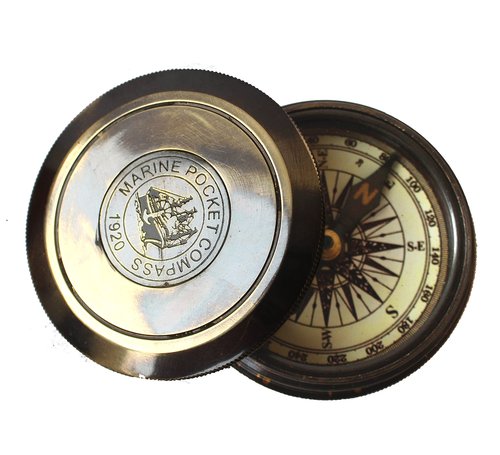 Marine Pocket Compass 1920 Vintage Brass Navigation Compass with Engraved Lid Antique Nautical Instrument