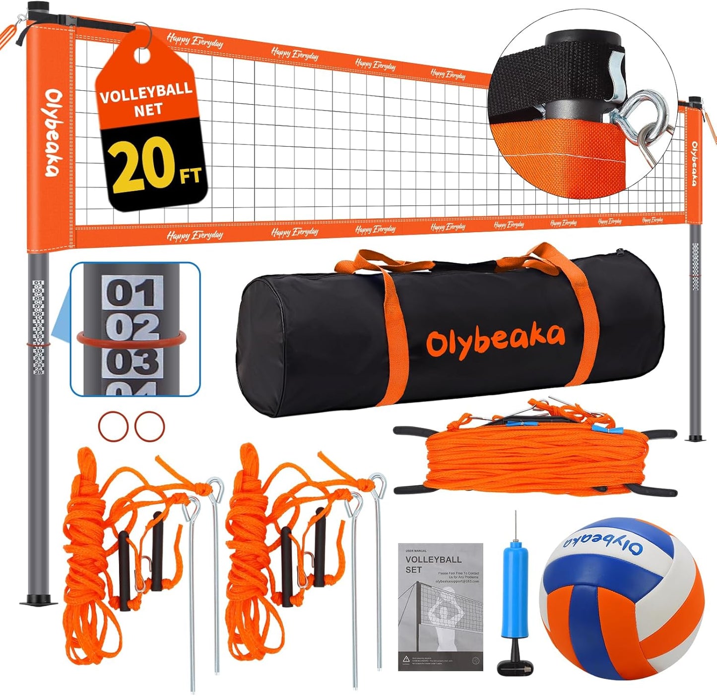 Regine Switzerland 20ft Portable Outdoor Volleyball Net Set - Heavy Duty Poles, Durable PE Net, Complete with Volleyball & Pump