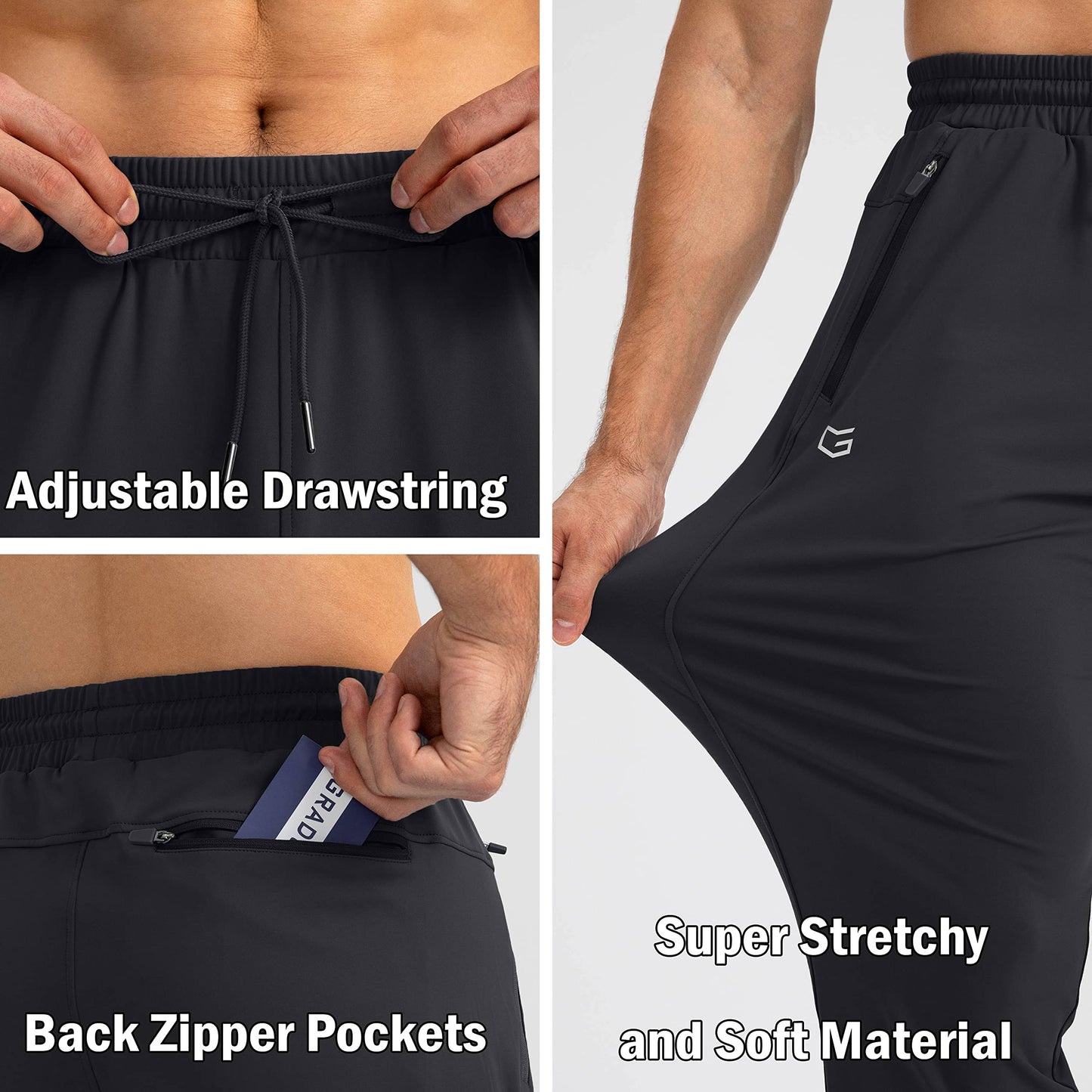 G Gradual Men's Sweatpants with Zipper Pockets Tapered Joggers for Men Athletic Pants for Workout, Jogging, Running (Black, X-Large)