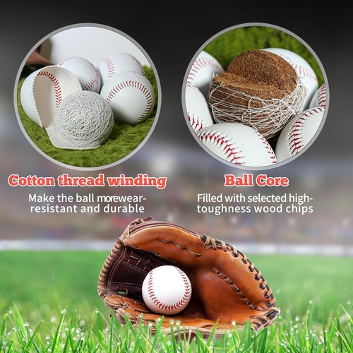 Baseball 12 Pack - Standard Size 9 Inch Leather Covered Training Balls for Practice & League Play