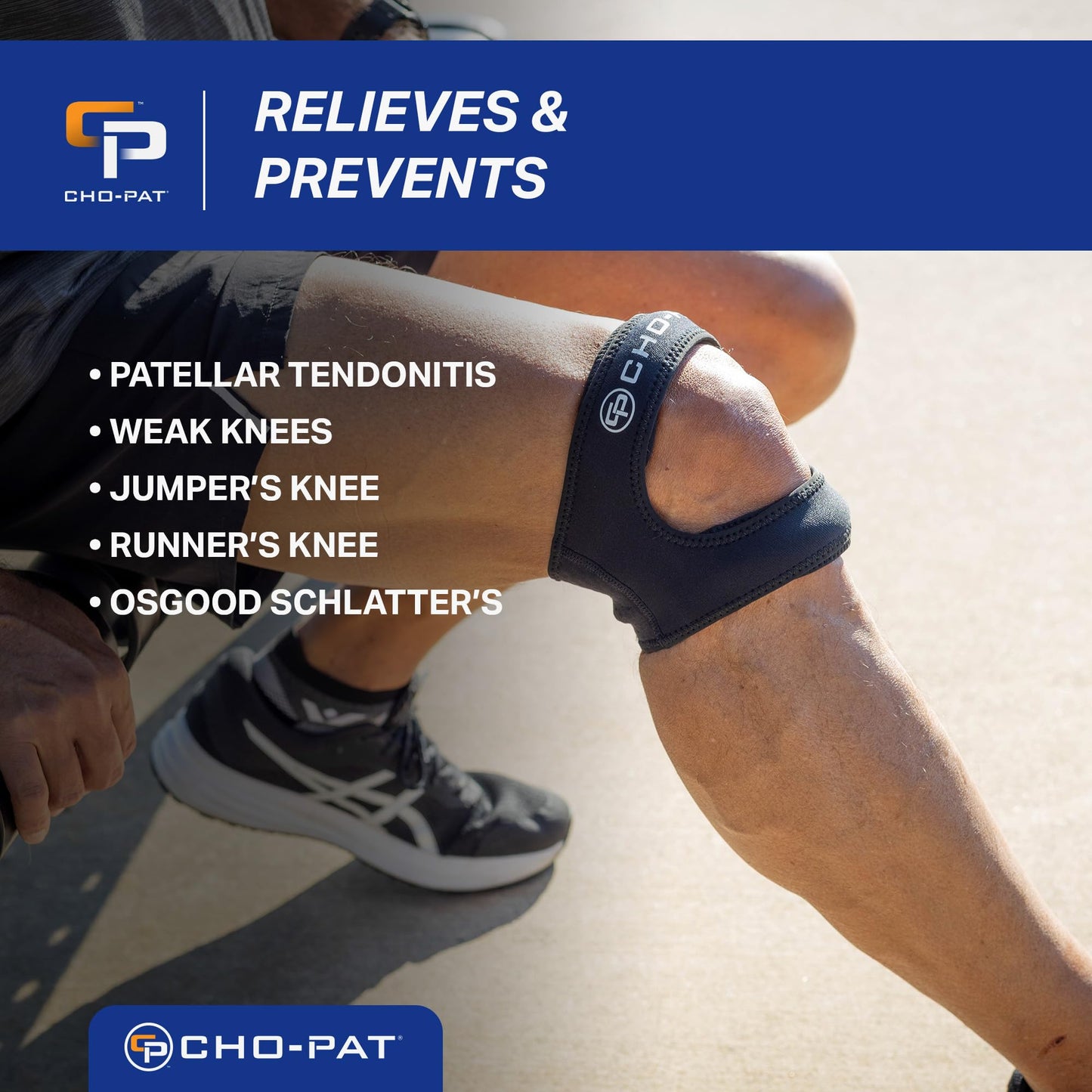 Cho-Pat Dual Action Lite, Adjustable & Lightweight Knee Support Strap for Tendonitis, Meniscus Tears, and Pain Relief, Small/Medium