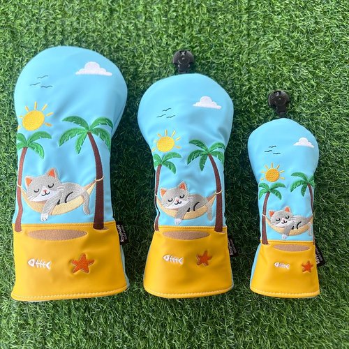 Golf Headcovers Driver Cover Fairway Wood Headcovers Hybrid Head Cover Animal Design PU Leather Golf 3 Wood Head Cover (3pcs Holiday cat)