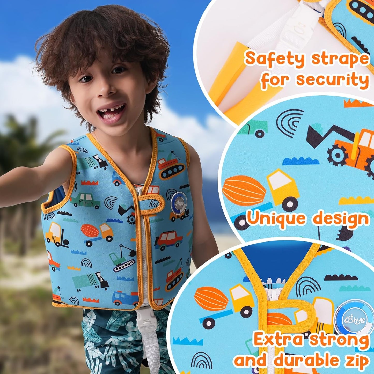 Skiennix Kids Swim Vest - Neoprene Swim Trainer with Crotch Strap for Ages 1-9 | Adjustable Straps for Boys & Girls