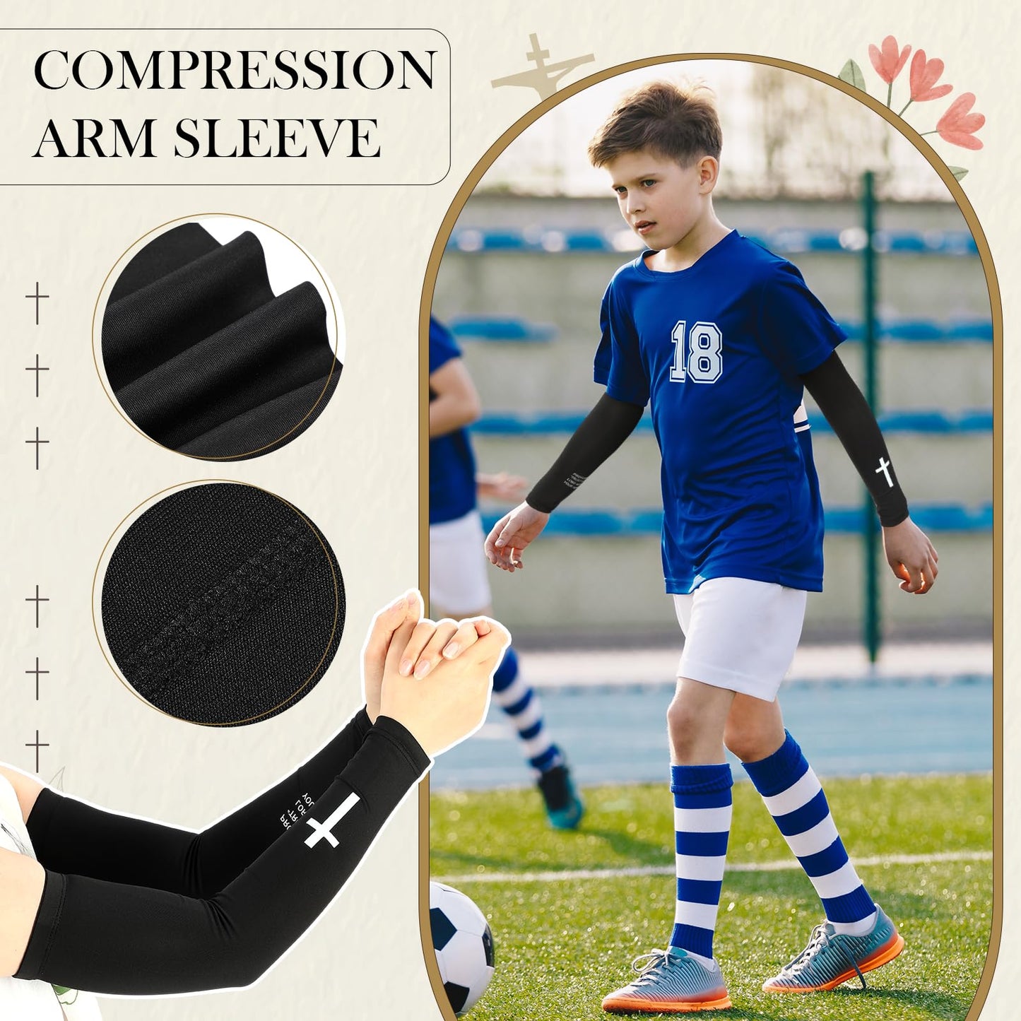 Bunnycool 2 Pairs Cross Arm Sleeve Christian Compression Arm Sleeve Youth Football Baseball Volleyball(White,Black,Large,Proverbs 3:5)