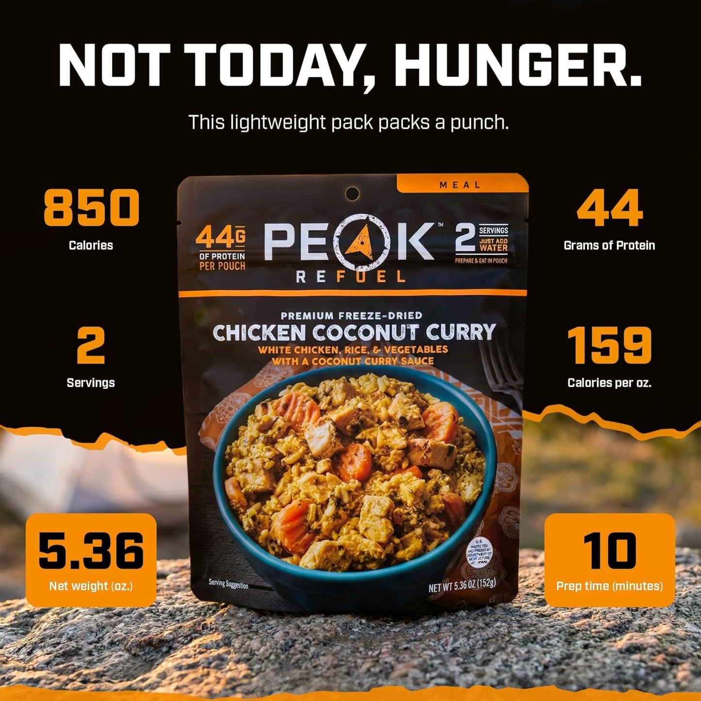 Peak Refuel Chicken Coconut Curry - High Protein Freeze-Dried Camping Food | Quick Prep | 2 Servings