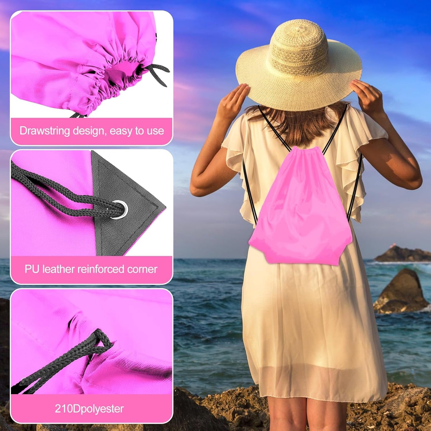 KUUQA Drawstring Backpack Bags - 15 Pcs Bulk Cinch Sacks for Gym, Yoga & Outdoor Travel