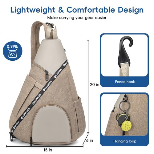 KAVIGOR Pickleball Bag, 7 Pockets & Upgraded Zippers, Lightweight Sling Bag with Detachable Strap & Water-Resistant Pocket