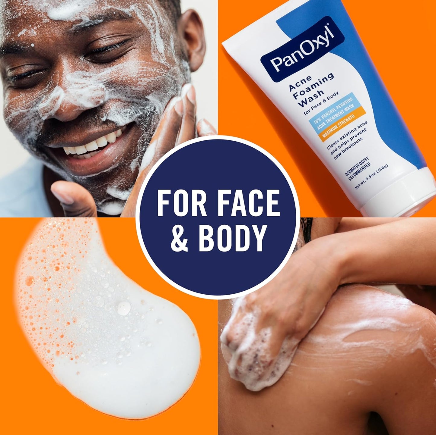 PanOxyl Acne Foaming Wash - 10% Benzoyl Peroxide Maximum Strength Cleanser | 5.5 Oz Tube for Clear Skin