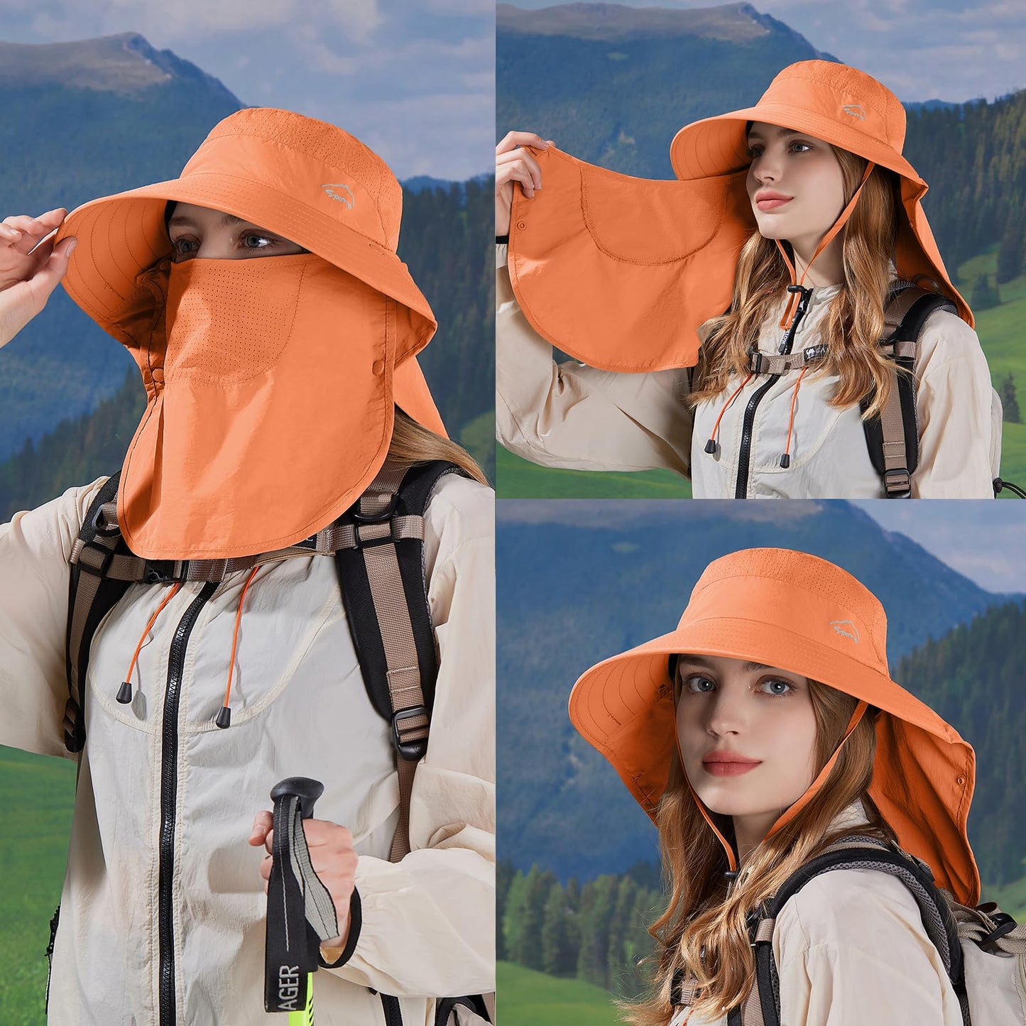 Sun Hat for Men Women with Neck Flap,UPF 50+ UV Protective Hiking Fishing Hats,Wide Brim Sun Hat for Women&Men