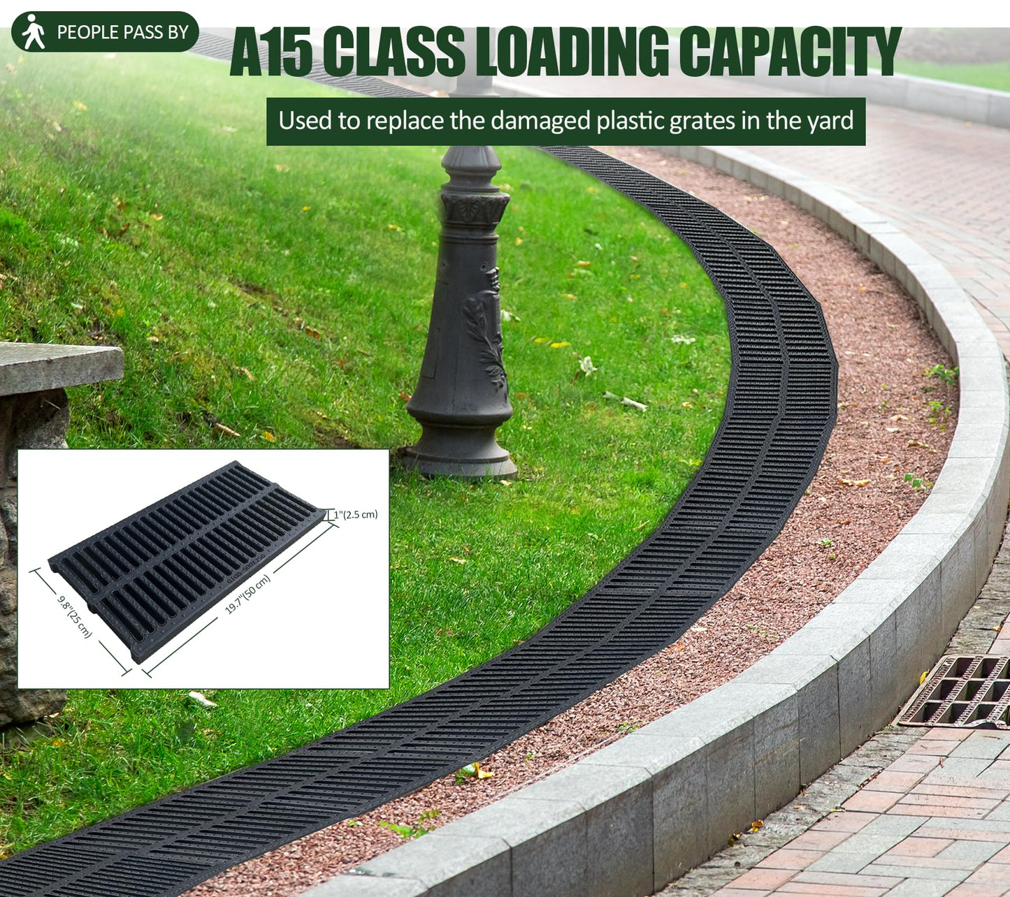 Natotela 6 Pack Polymer Plastic Channel Drain Grate-19.7x9.8x1 in Durable Trench Cover,Total Length 118 in Polymer Drain Strainer,Outdoor Drain Grates for Yard Fence Sidewalk Farm Houseside