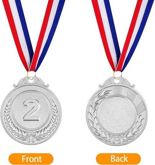 Award Medals - 1st, 2nd, 3rd Place Gold, Silver, Bronze with Neck Ribbon - 2 Inch Metal Style