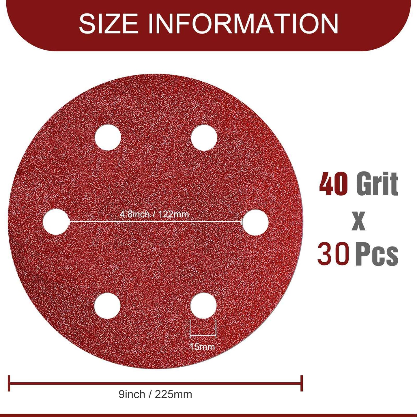 9 Inch Sanding Disc 40 Grit Hook and Loop Sandpaper for 6 Holes Drywall Sander Remove Popcorn Ceiling Sheetrock (30 PCS)