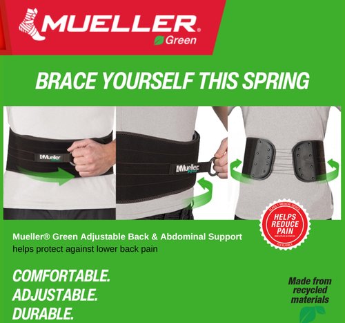 MUELLER Sports Medicine Green Adjustable Back & Abdominal Support, Ideal for Upper and Lower Back Pain, Relief & Support for Men and Women, Strains, Sciatica, Scoliosis, Black, Black, One Size