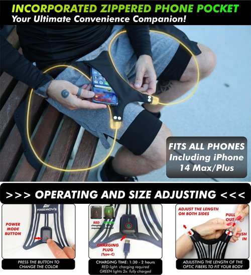 SPIDER Reflective Lighted Running Vest - Optic Fiber Technology, Bright, 360° Visible, Ultralight, Phone Pocket, Fully Adjustable Size XS-3XL - Reflective Running Gear for Safe Night Sports & Walking