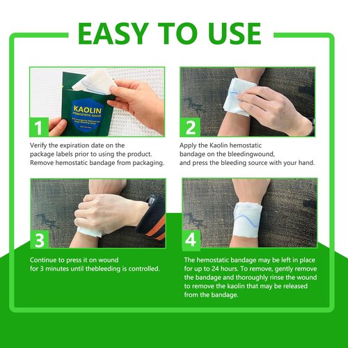 Hemostatic Gauze for Quick Clot Trauma Kit – 3" x 5' Kaolin Infused Quick Clot Gauze & Bleed Stop Dressing, Sterile Z-Fold Wound Packing for Emergency First Aid, Tactical IFAK & Survival Gear (1)