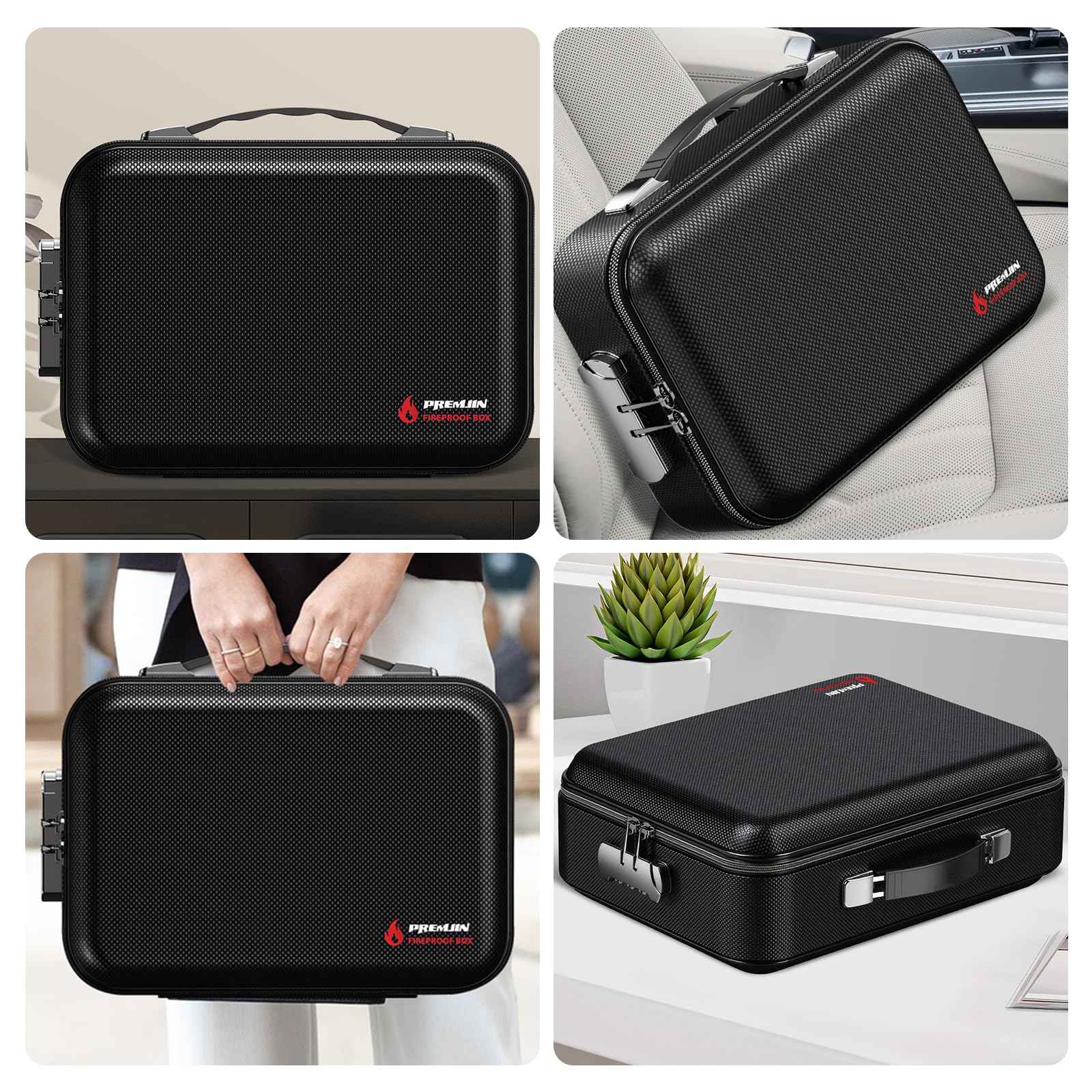 Fireproof Document Box with Lock, Large Hard Fireproof File Organizer Heat Insulated Fireproof Waterproof Box Portable Home Travel Safe Storage for Important Documents Files Laptop Passports Black